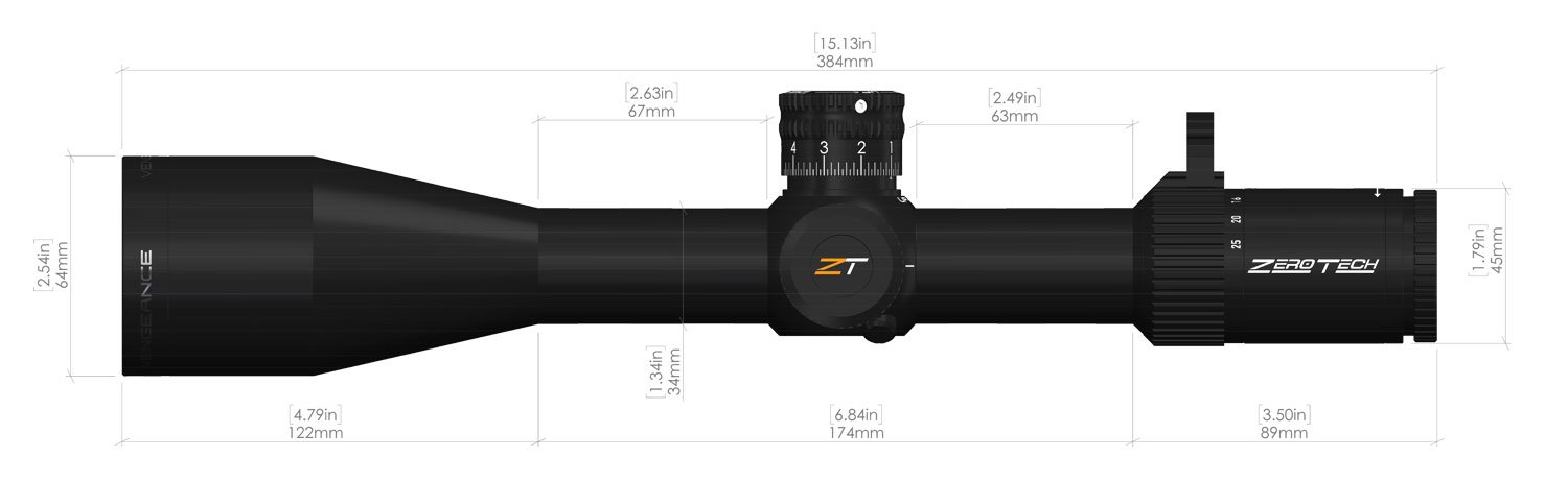 5-25X56mm Vengeance RMG Riflescope Dimensions